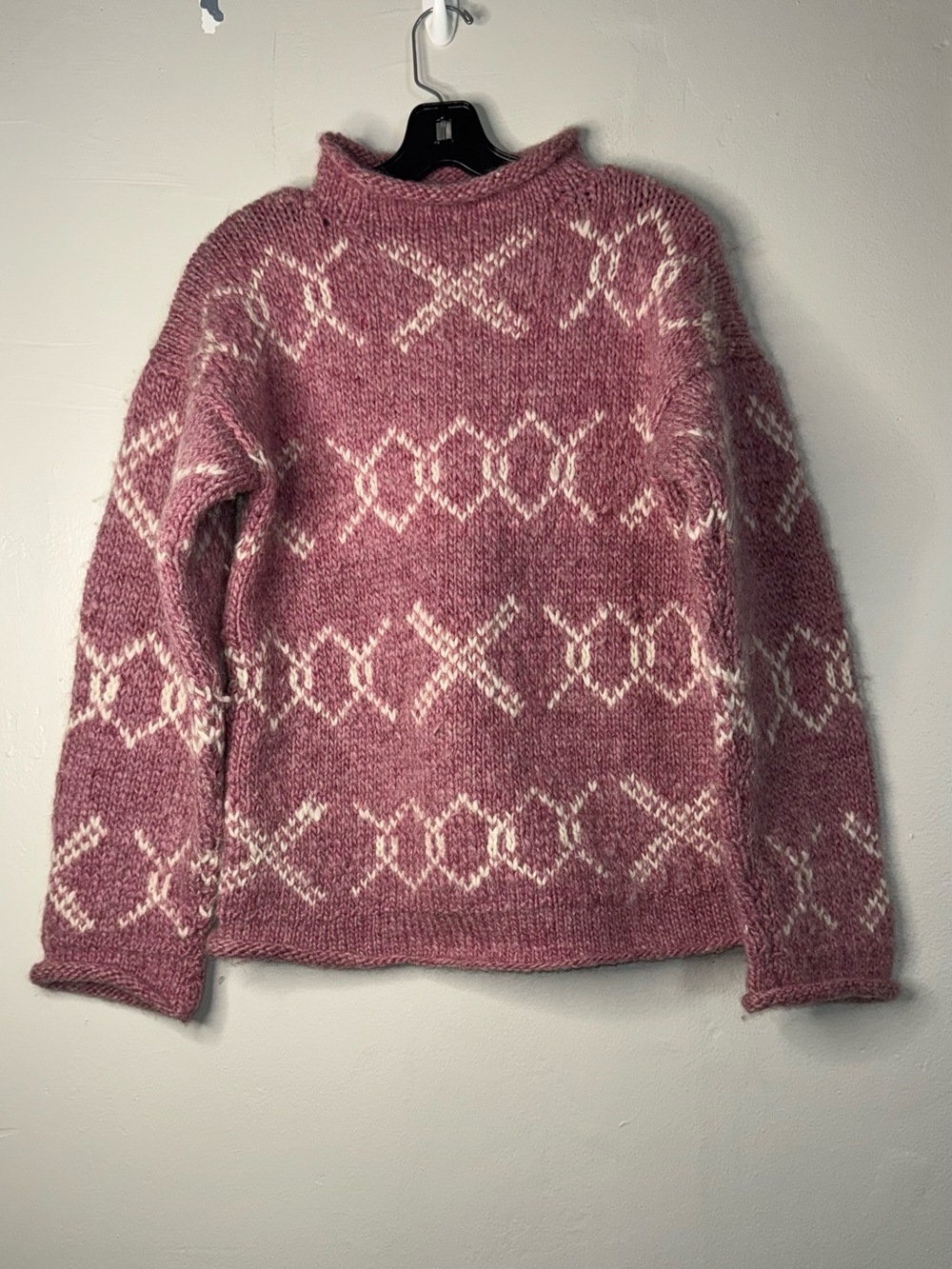 Cozy Rose Pink Patterned Turtleneck Sweater